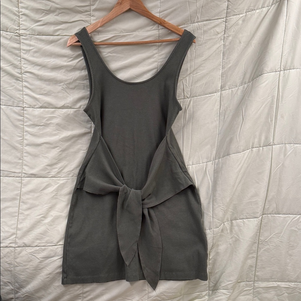 Aerie Slate Gray Tie-Front Mini Dress